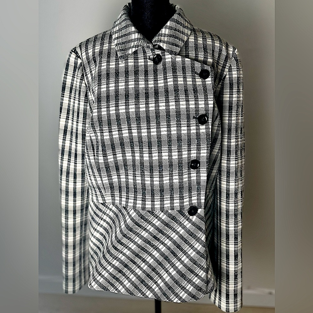 LEWIT Checkered Plaid Wool Peplum Jacket Coat Women’s Size X-Large